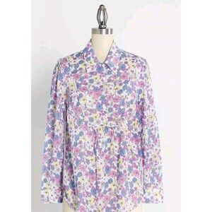 NWT Modcloth Size M Flower Patch Pleasantries Shirt White Purple Floral Cotton